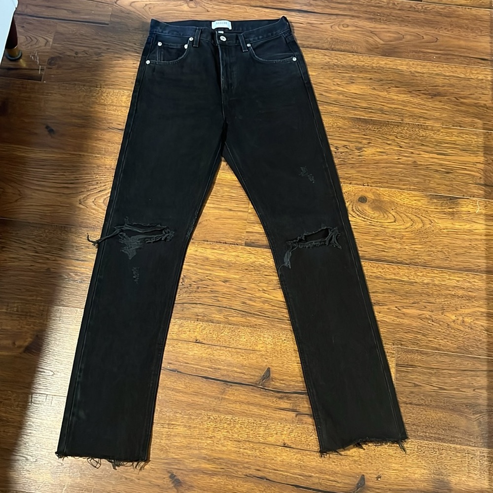 Agolde Cherie High Rise Straight Black Jeans